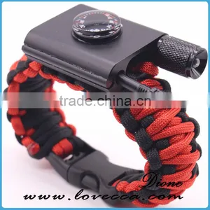 Outdoor Emergency First Aid Tool Kit Thermometer Firestarter Buckle Paracord Bracelet With LED Light thumbnail-2