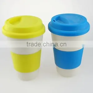 Decal Printing Bamboo Fiber Drinkware Biodegradable Coffee Cup With Silicon Cover thumbnail-3