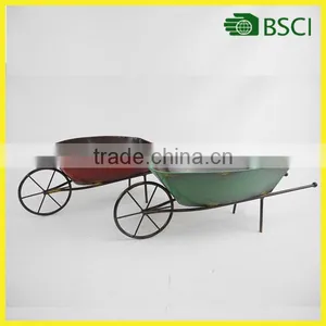 Flower Planter Carts Antique Decorative Metal Cart Wheels Garden Patio Planter Stand Wagon thumbnail-1