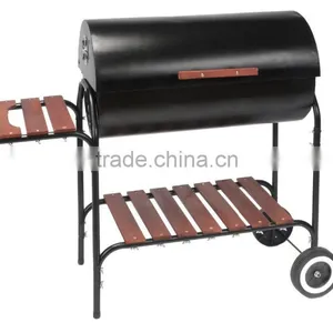 30" Inch Barrel Charcoal BBQ Grill With Trolley thumbnail-1