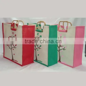 Designer Bag Jute Shopping Bag With Wooden Square Handle thumbnail-2