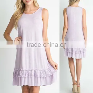 No Logo Clothes Sublimation Blanks Rayon Spandex RUFFLE HEM KNIT TANK DRESS Blank Jersey Dress thumbnail-1