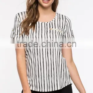 Best Selling High Quality Ladies Vertical Stripe t Shirt thumbnail-2