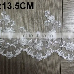 Cotton Lace Embroidery Wedding Fabric Trims for Bridal Wedding Apparel BY YARD thumbnail-2