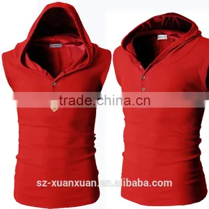 Men Cotton Hoodie Vest Custom Fit Running T-shirt With Sleeveless thumbnail-3
