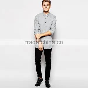 Mens Slim Fit Flanel Shirt in Grey Custom Long Sleeve Casual Shirts for Men thumbnail-4