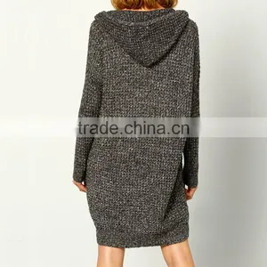 Loose Grey v Neck Long Sleeves Ladies Sweater Designer One Piece Dress With Hoodie thumbnail-2