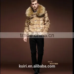 Super Quality Man's Fox Fur Coat With Raccoon Fur Collar Jackets Printed Man's Faux Fur Jackets Short Coat thumbnail-4