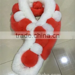 2016 New Genuine Rex Rabbit Fur Scarf Fur Wraps Muffler Fur Balls Warmer for Winter Shawls Scarf thumbnail-5