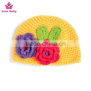 Wholesale Kids Photo Props Knitted Hat Handmade Newborn Flower Photography Hat for Kids thumbnail-1