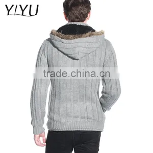 Latest Designs Man Fleece Lined Wool Top Cable Knit Cardigan Sweater With Hooded thumbnail-3