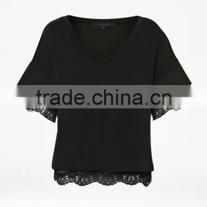 V-neck Short Sleeve Top With Scallop Lace-Trim thumbnail-1