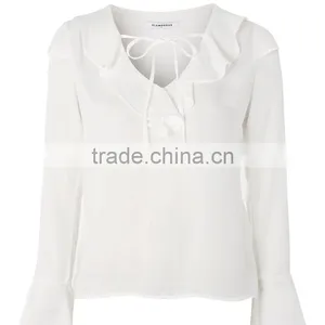 2017 OEM Hot Sale Long Sleeve White Chiffon Shirts for Ladies thumbnail-6
