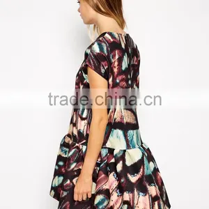 Bonded T-Shirt Shift Dress With Peplum Hem in Wing Print thumbnail-2