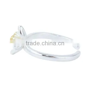Fashion Silver Plated Yellow Flower White Copper Open Rings thumbnail-2