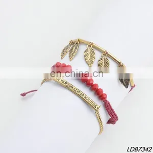 Adjustable Knot Handmade Multistrand Seed Bead Alloy Pendant Letters Bar Bracelets Wax String Weave Bracelet thumbnail-3