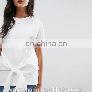 2017 Plain White Latest Design Fancy Ladies Tie Front Tops thumbnail-2