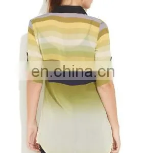 Fashion New Women Clothes Tops Loose Perspective Sexy Sheer Chiffon Collar Neck Strip Print Style Shirts For Women thumbnail-3
