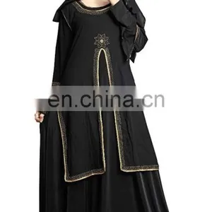 Women's Anarkali Umbrella Style Long Abaya Burkha With Attached Chiffon Jacket ( Long Flairs Abhaya Burqas 2017) thumbnail-3