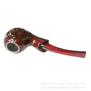 150mm Length Wooden Resin Short Tobacco Pipe With Red Hammer Bend Carving Head for Smoking thumbnail-1