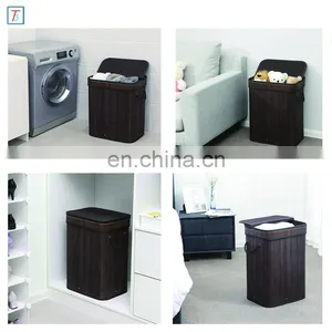 Bamboo Laundry Hamper Storage Basket Folding Dirty Clothes Hamper With Lid Handles and Removable Liner thumbnail-3