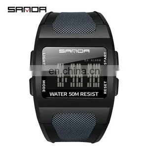 SANDA 222 Trendy High End Men's Digital Sports Watch Resin Strap Luminous Week Display Male Watches thumbnail-1