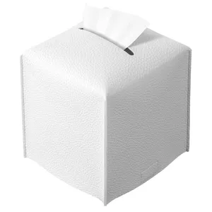 Pu Leather Tissue Box Holder Square Tissue Box Cover Modern Stylish Tissue Box Organizer for Bathroom thumbnail-1