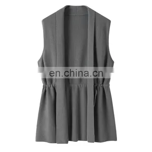 Best Quality 100% Cashmere Sleeveless Cardigan Sweater for Women Solid Color Elegant Long Spring Style Front Logo thumbnail-1
