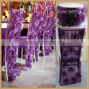 C002D Popular Custom Organza Purple Wedding Rosette Chair Cover Quality Choice thumbnail-1