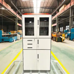 Metal Office Storage Cabinet MOS017 |Tempered Glass Doors and 3 Lockable Drawers, H1800mm|Filing Cupboard With Adjustable Shelves for School Library thumbnail-1