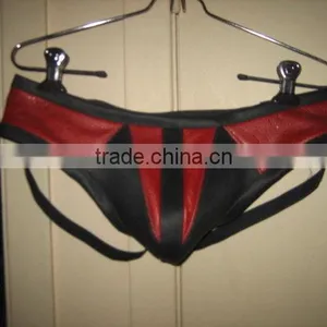 Mens Bandage Thong Sexy Chain Deco Leather Briefs Underwear G-string - Black thumbnail-1