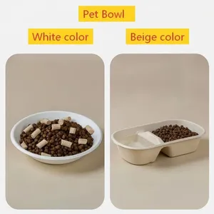 Disposable 2 Compartment Molded Pulp Pet Bowl, Biodegradable Bagasse Cat Food & Drink Bowl, Pet Feeder for Cat Dog, Custom Logo & Size Available thumbnail-2