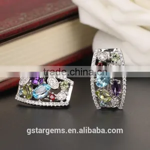 925 Sterling Silver 2.9CT Genuine Gems(Topaz,Amethyst,Garnet,Citrine,Peridot) Handmade Clip on Earring thumbnail-1