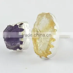 Beautiful Style Rough Citrine Amethyst Ring, Gemstone Silver Jewelry, Online Silver Jewelry thumbnail-3