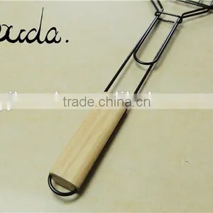 Stainless Steel Double Barebecue Bbq Grill Net With Wooden Handle BD-B8100 thumbnail-2