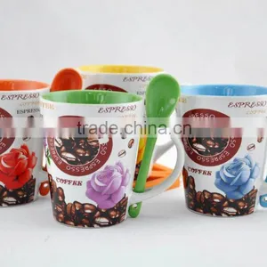 High Quality Nice Design Ceramic Mug With Spoon thumbnail-1