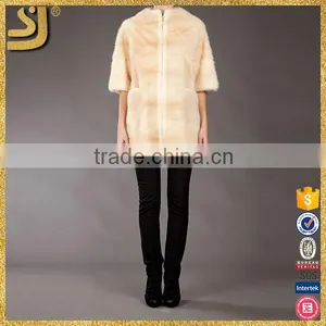 OEM White Lady Real Round Collar Zipper Seven Sleeve Fox Fur Coat for Women thumbnail-1