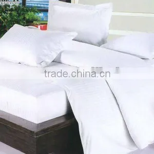 White Cotton Satin Stripes Bed Set and Bedding Set for Hotel thumbnail-1