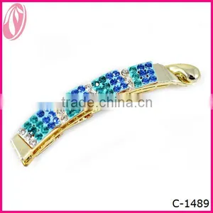 Hot Selling Pure Dangling Rhinestone Sequin Gold Plated Hair Accessory Banana Hair Clip thumbnail-1