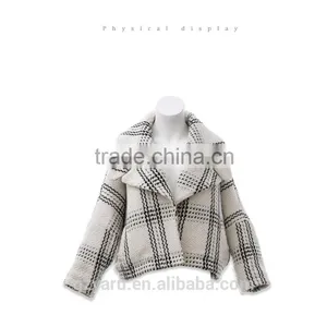Latest Korean Fahsion Ladies Woolen New Checks Short Coat Winter Overcoat Jacket With Lapel Sweet Girls Teenagers Clothes thumbnail-4