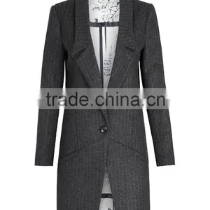 Womens Blazer Style Coat Pinstripe Wool Coat thumbnail-1