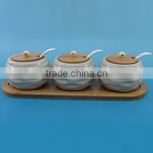 Modern Design Three Ceramic Seasoning Container With Spoons thumbnail-1