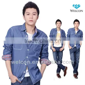 Latest Brand Design European Style Slim Fit Casual Solid Fancy Fashion Men Denim Shirts thumbnail-1