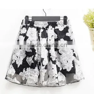 New Fashion Lady Elegant Women's High Elastic Waist Mini Pleated Puff Floral Printed Short Skirt thumbnail-6