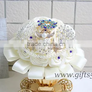 Exquisite Wedding Bouquet With Blue Beads thumbnail-3