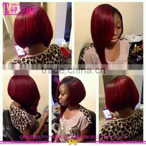 Length of 12inch Top Sale Cheap Short Bob Style 99j Human Hair Full Lace Wigs thumbnail-1