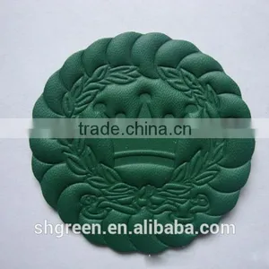 Green Laser Cut Hot Press Embossed Logo Leather Patch thumbnail-1