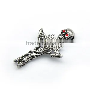 Fashion Casting Silver Pendant Mens Stainless Steel Skull Charm Red Crystal Cool Jewelry thumbnail-2