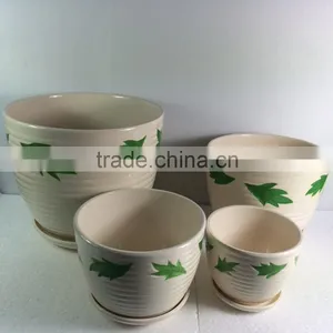 4 Piece High Quality Small Ceramic Pots With Different Pattern Ceramic Plant Pot Pottery thumbnail-4