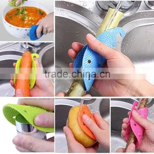 Fruit and Vegetable Brush Multi Use Vegetable Brushes/Heat Pads/Potato Scrubber/ Rivet / Jar Opener Double Sided Silicon thumbnail-6